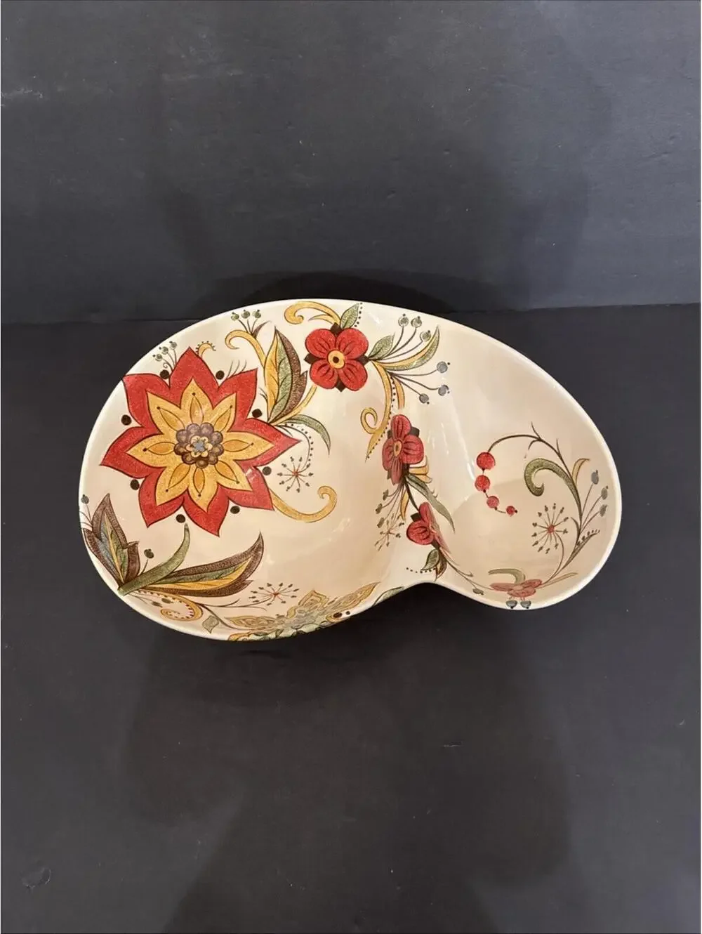 Pier 1 Carynthum Chip and Dip Bowl Earthenware Floral Print Serving Bowl
